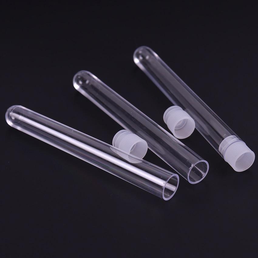 10PCS 12x100mm Lab Clear Plastic Test Tube Round Bottom Tube Vial with Cap Office Lab Experiment Supplies