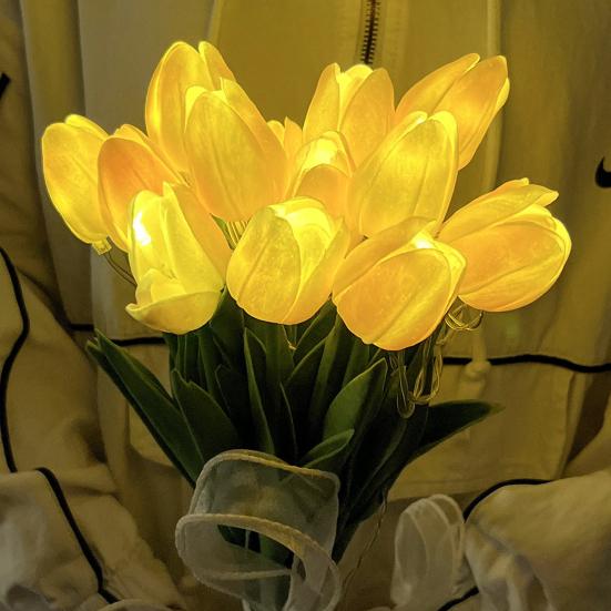 10/15Pcs Tulip Flower Night Light with Bendable Stems LED Bouquet for Home Decor Warm Glow Bedside Lamp for Bedroom Wedding Romantic Gift for