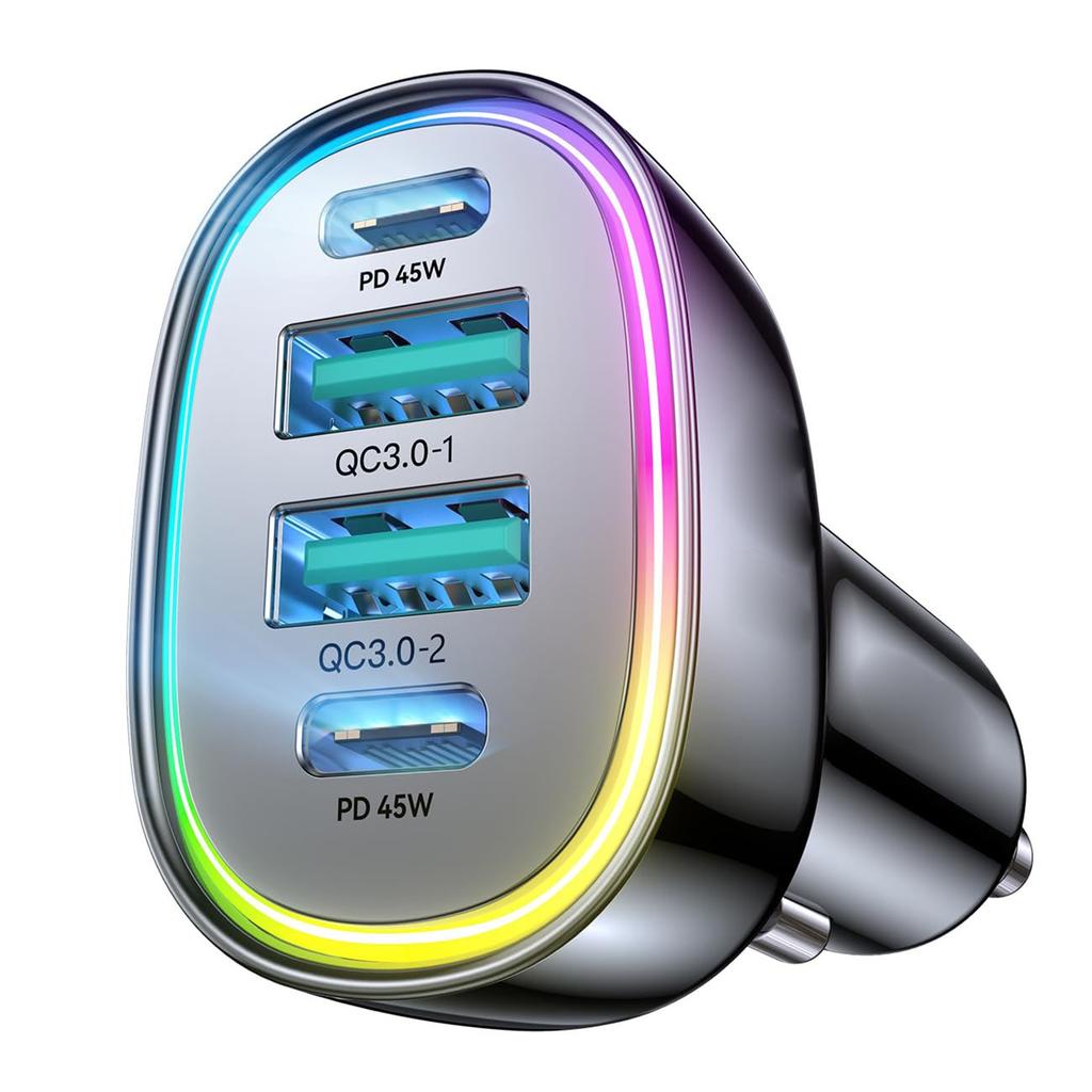 Car Charger USB C, 4 Port Car Charger Adapter For Phone Fast Charging, Road Trip Fast Lighter Adapter