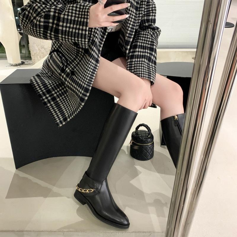 Chain Leather Coarse Heel High Boots Boots Women's Knight Boots Winter