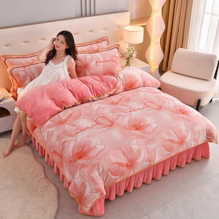 Thickened Milk Fleece Four-Piece Set Of Gold Mink Fleece Double-Sided Fleece Coral Fleece Bedding Fleece Quilt Cover, Bed Sheet Anti-Static
