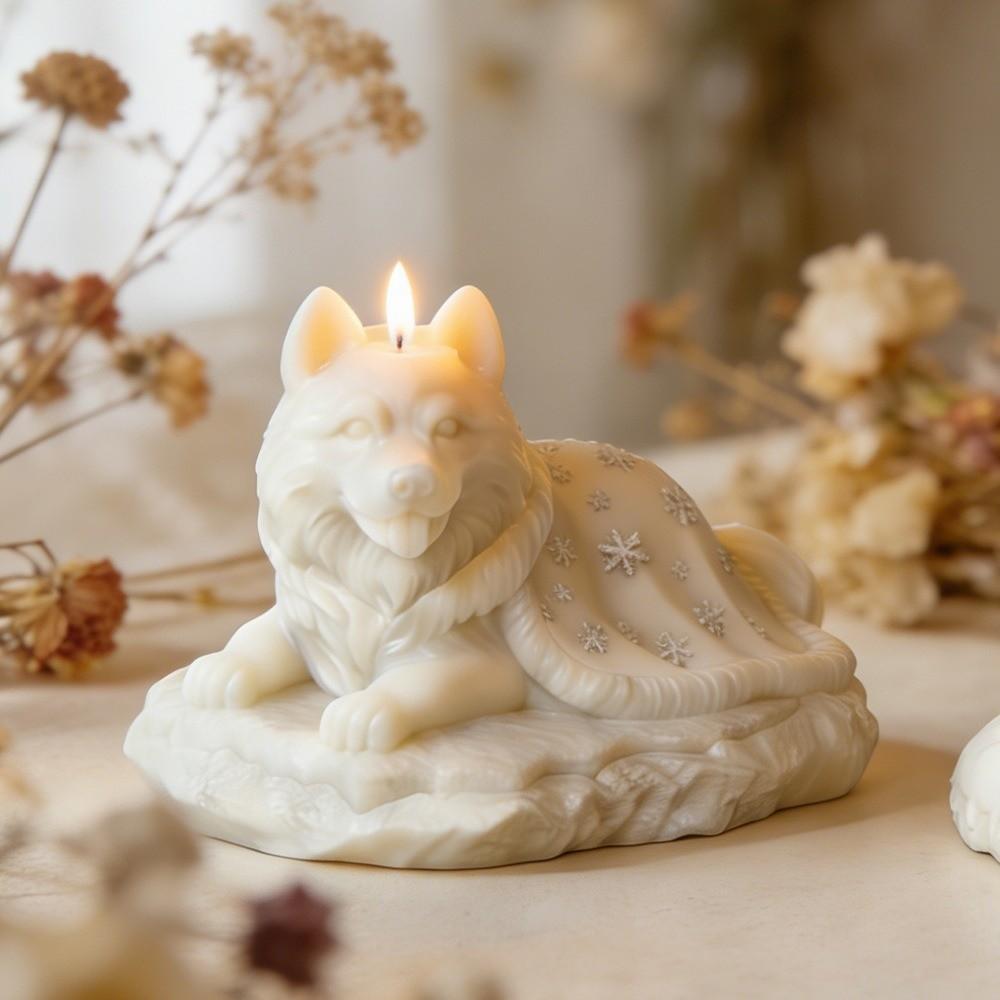 Cute Cloak Wolf Dog Mold Flexible Silicone Candle Mold Decorative 3D Wolf Mold Plaster Statues