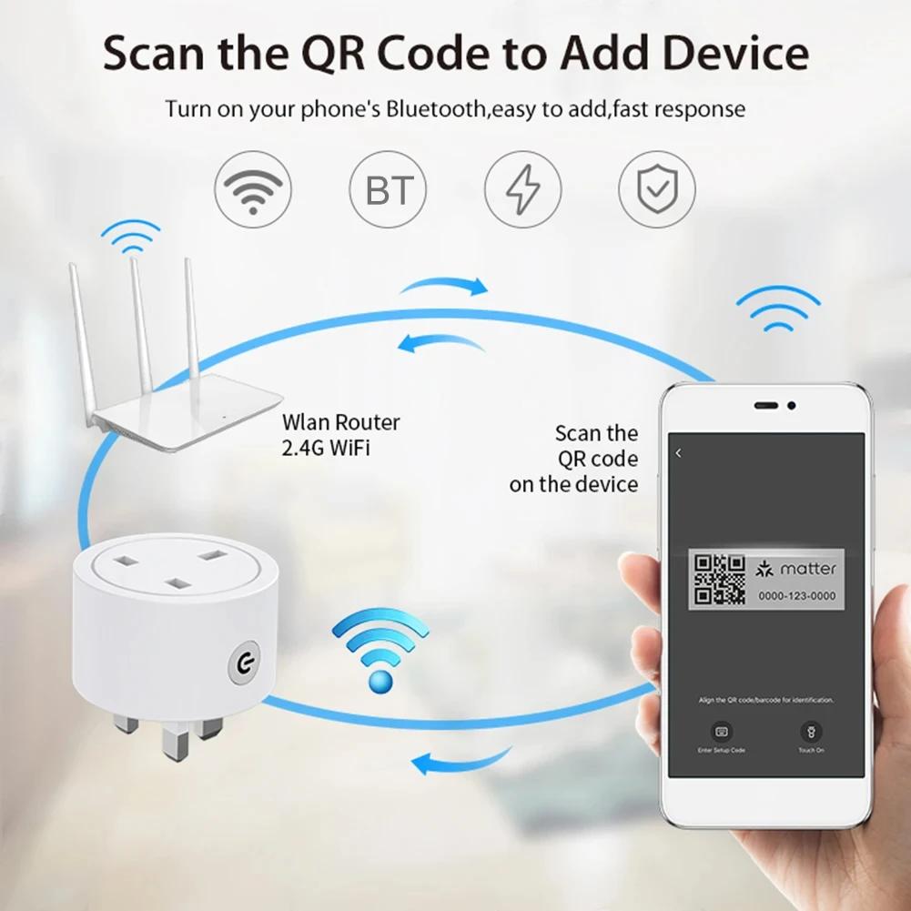 Matter UK Plug WiFi Smart Socket 16A Mini Home Outlet App Remote Control Voice Function Work with HomeKit Alexa Google Home Siri