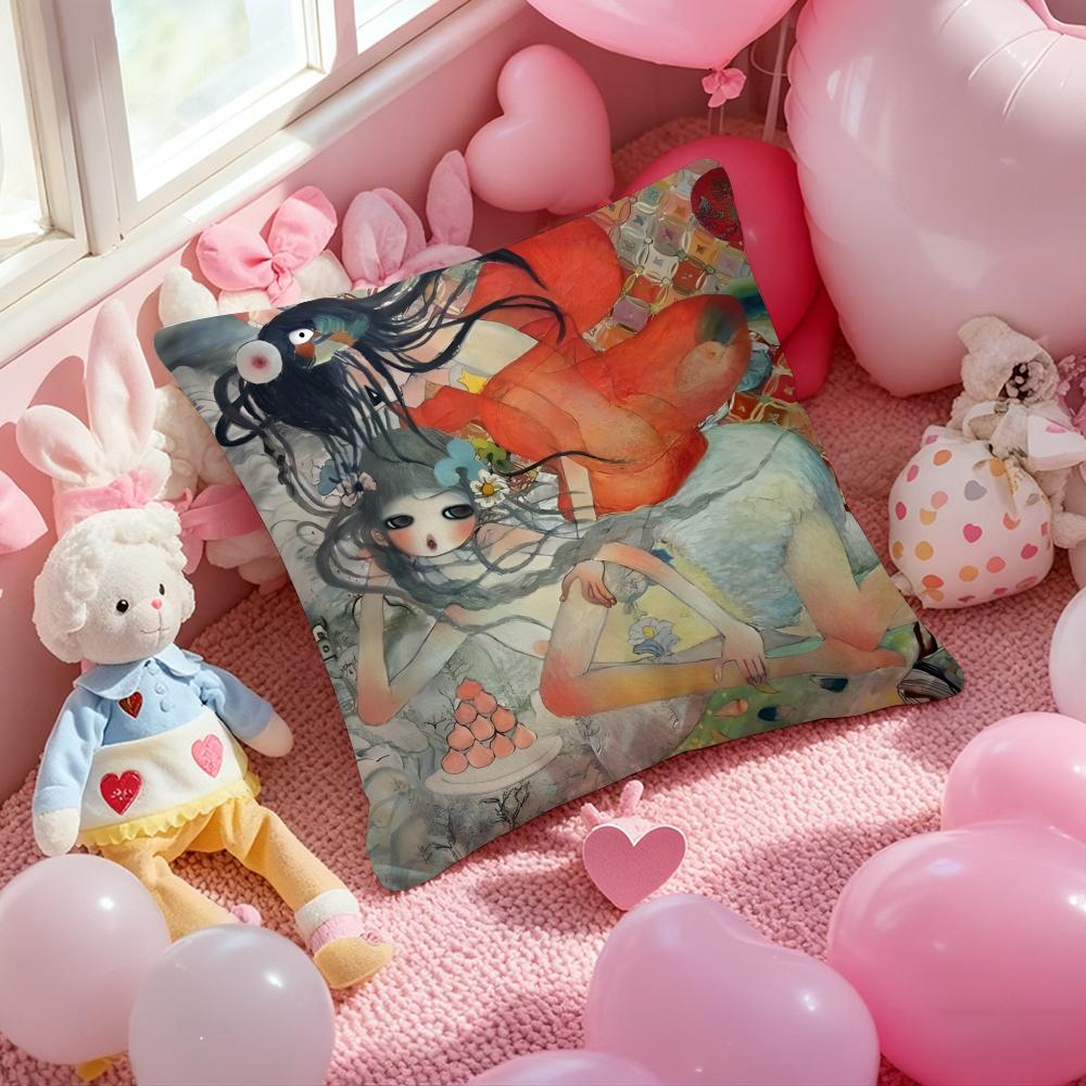 Art Aya Takano Cushion Cover Pattern Printed Pillowcase for Living Room Sofa Cushion Cover & Bedroom Decor