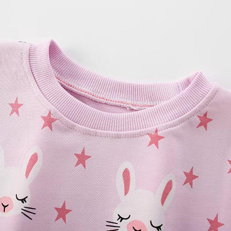 N Single Children's Clothing Girls' Pink Rabbit Sweatshirt Baby Autumn Thickened Long-Sleeved T-Shirt for Young Children Round Neck Pullover