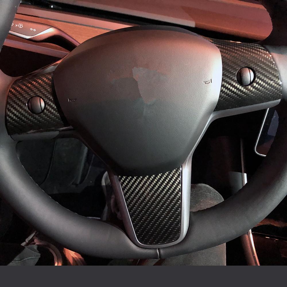 For Tesla TESLA MODEL 3 Accessories Car Steering Wheel Decorative Parts Carbon Fiber Car Styling Accessories 3PCS