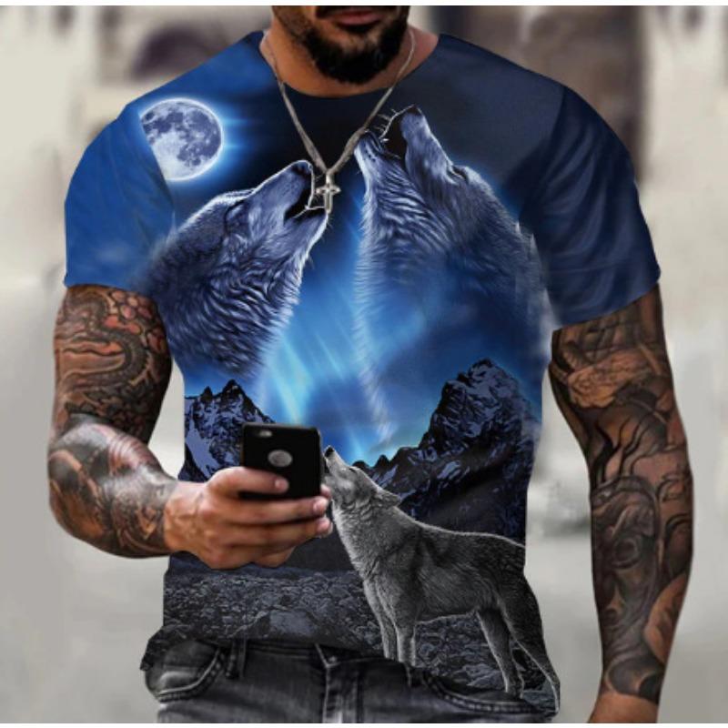 

Летняя футболка с коротким рукавом с цифровым принтом в виде головы волка, с круглым вырезом, пуловер, для подростков 6XL