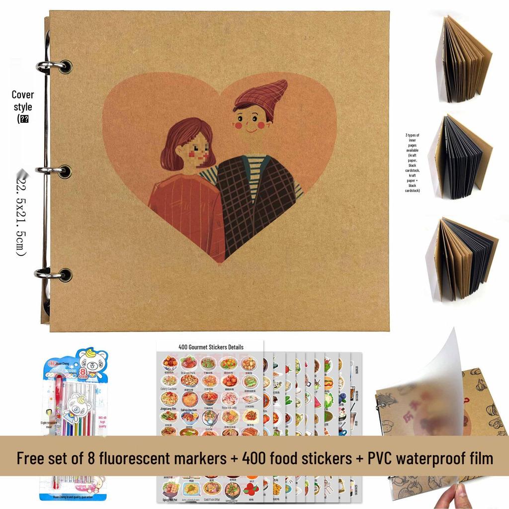 Hand-Painted Homemade Family Recipe Book - DIY Handwritten Kraft Paper Album