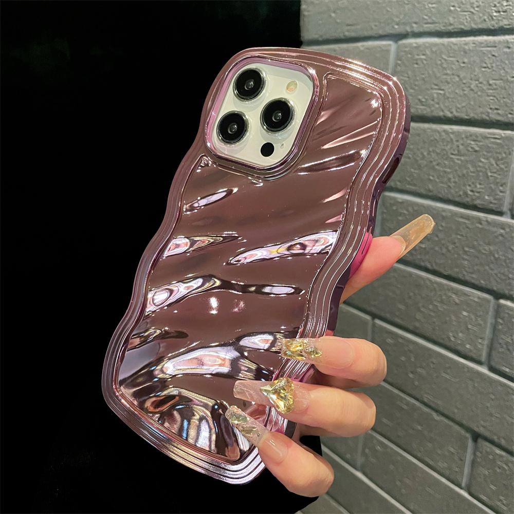 Luxury Plating Wave Pattern Glossy Case For iPhone 15 14 13 12 11 Pro Max Fashion Bright Bumper 2 IN 1 TPU Shockproof Back Cover