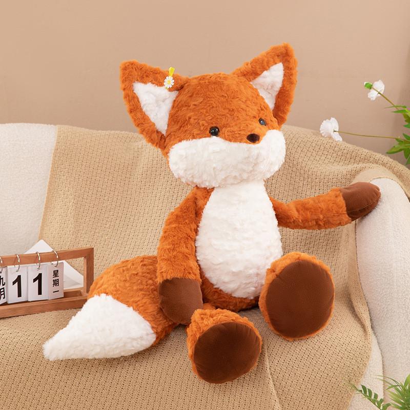 Cute Running Fox Plush Doll With Rose Velvet Fabric For Kids Bedroom Decor