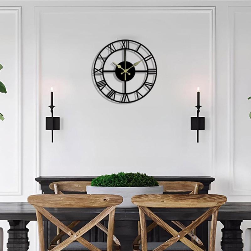 Large Arabic Roman Numerals Metal Wall Clock Quiet Movement Contemporary Styles Easy Installation For Indoor Space