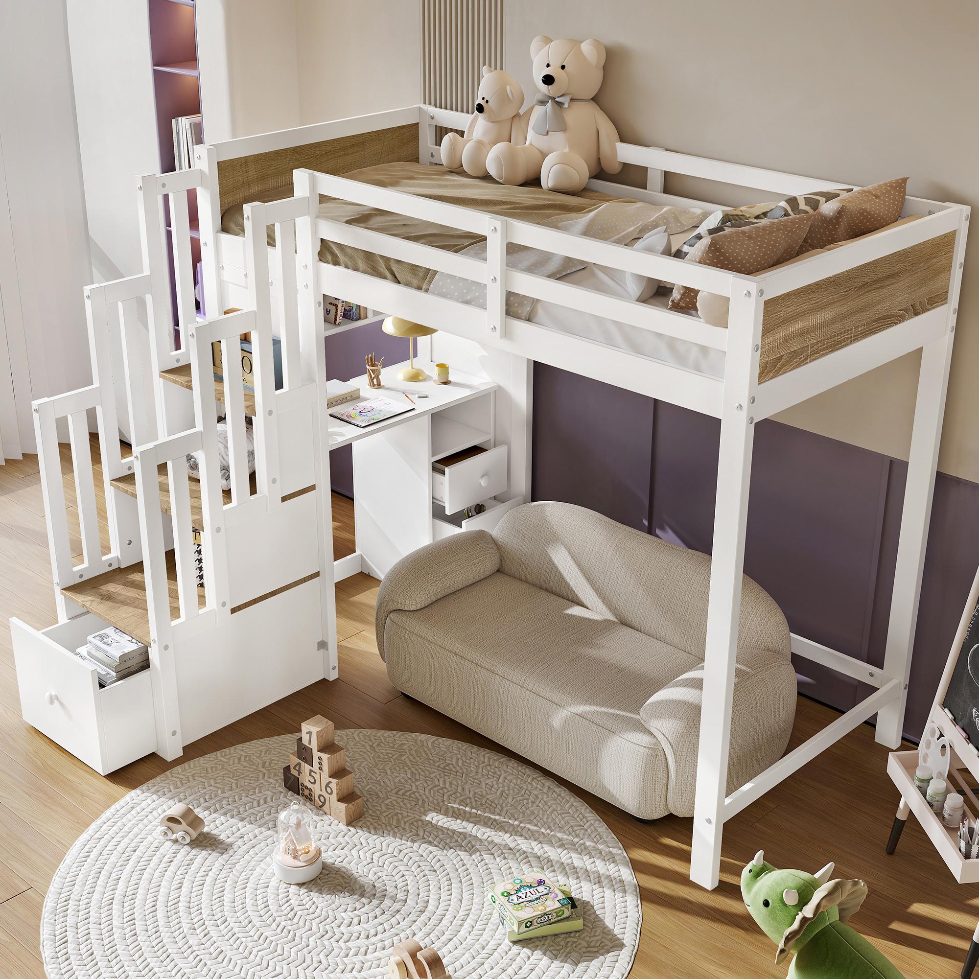 Wood bed 90x200 cm with desk
