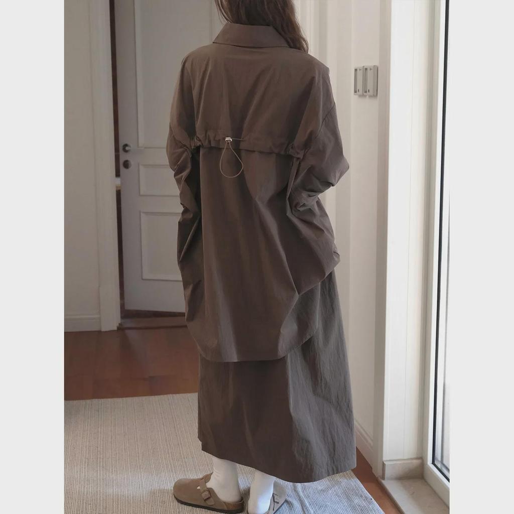 Louvre Autumn Korean Style Drawstring Shirt - Loose Fit Casual Top for Women