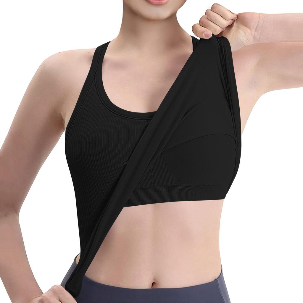 Breathable And Shock-absorbing Sports Bra With Chest Cushion And Herringbone Thread Top For External Wear