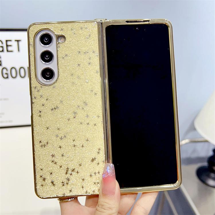 Применимо к чехлу для мобильного телефона Samsung ZFold5 с блестками, гальваническим покрытием, складной чехол zfold3 с полным покрытием, защитный чехол zfold4 samsung zfold5 бежевый