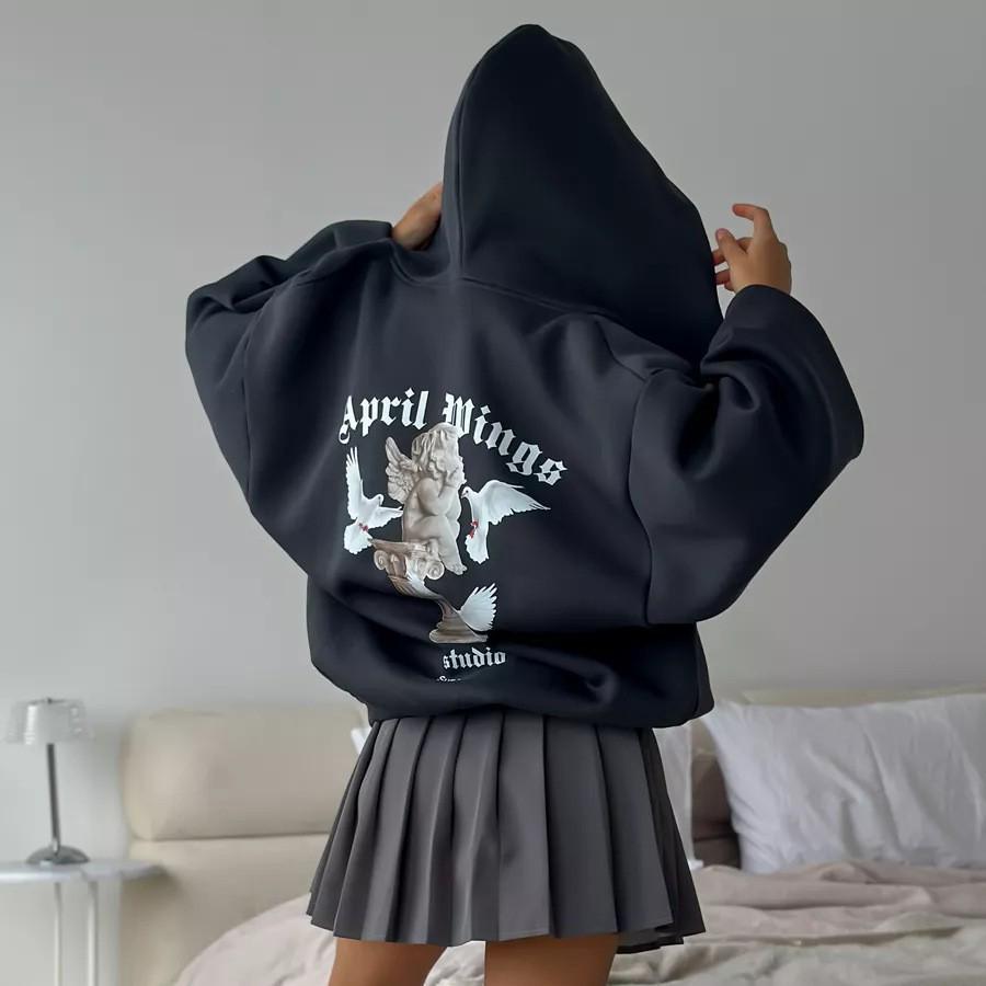 Damen Kapuzenjacke mit Rückendruck, Europäischer & Amerikanischer Stil, Grenzüberschreitend: Herbstmode, Lockere Passform, Süß & Würzig