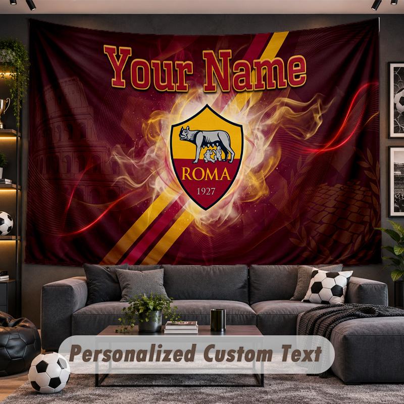AS Roma FC Personalized Tapestry Support Custom Name, Wall Art Home Decoration
