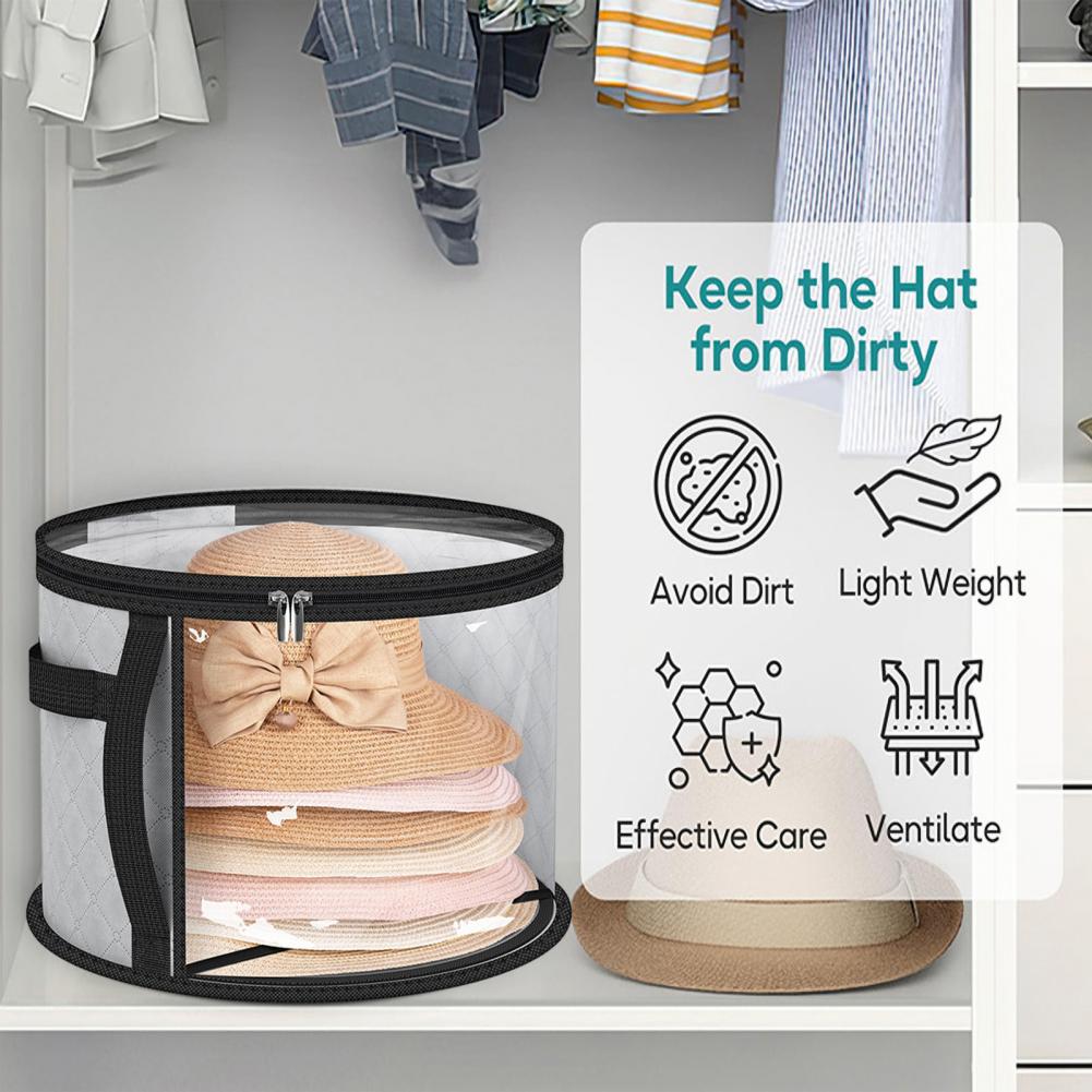 Round Hat Storage Bag Foldable Clear Cowboy Hat Organizer Wide Brims Hat Case with Carrying Handles for Closet Cowboy Sun Hats