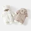 Winter Baby Bodysuit Solid Bear Ear Hooded Thickened Warm Newborn Jumpsuit Soft Toddler One-Piece Outfit