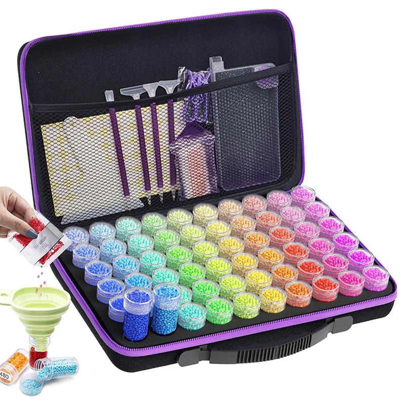 DIY Diamantmalerei Werkzeug Aufbewahrungstasche mit 30, 60 und 120 Fächern, unterverpackt in 10g Diamantflaschen, Handtasche