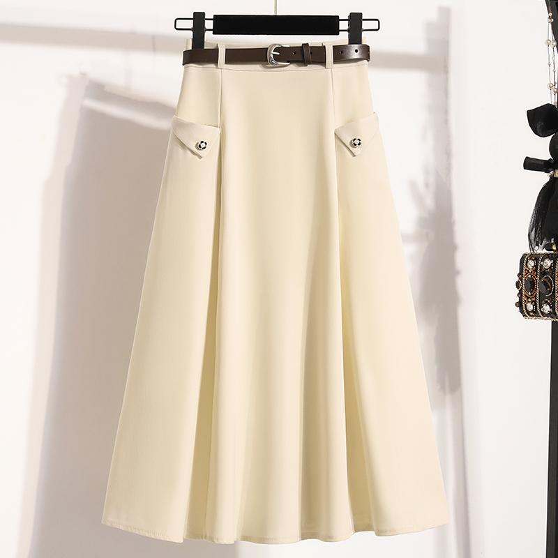 

DIMANAF 2025 Весна Женские Новые Юбки Винтаж Свободные Эластичные Плиссированные Элегантные Длинные Юбки Плюс Размер 4XL бежевый