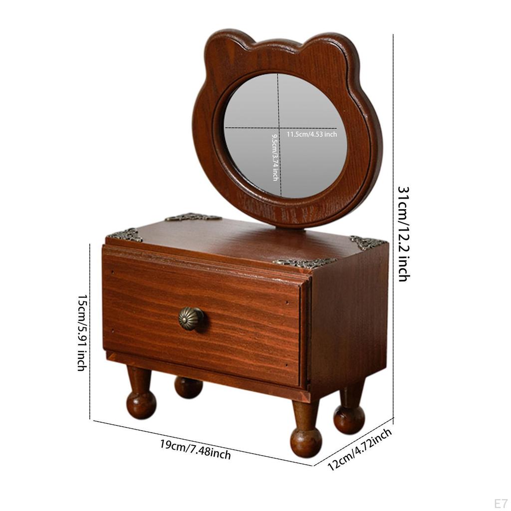 Tabletop Mirror Bathroom Shaving Countertop Wood Desk Makeup for Christmas