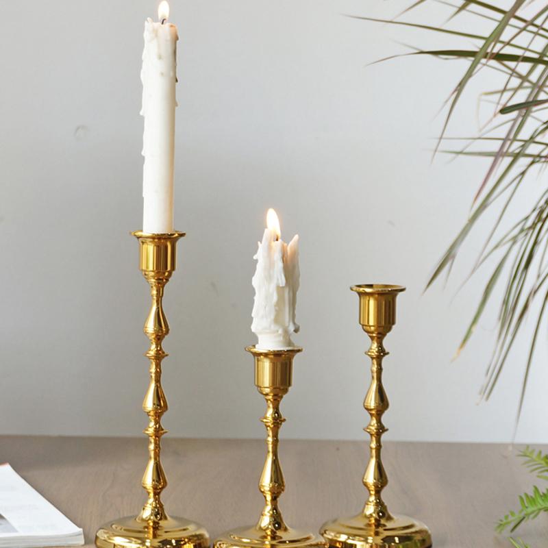 Vintage Messing Kandelaars Set van 3 Vierkante Basis Kaarsenhouders Home Tafelblad Bruiloftsfeest Decor Ornament