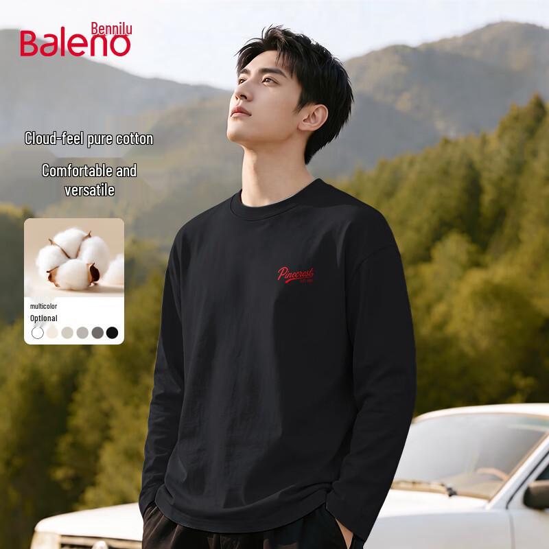Baleno Men's Cotton Long-Sleeve Crew Neck Oversized T-Shirt