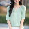 Damen Frühling und Sommer Neu Dünn Kurzarm Kammgarn Weich Strick Cardigan T-Shirt Offener Kragen Kleine Bluse