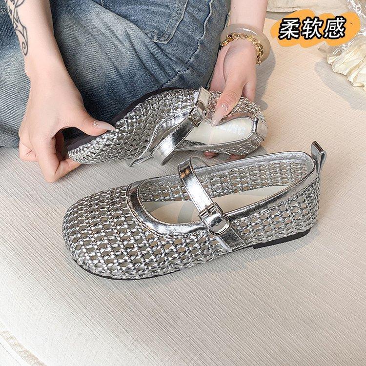 Niche design hollow fishing net shoes woven sandals women's 2025 summer new soft-soled breathable Mary Jane women's shoes