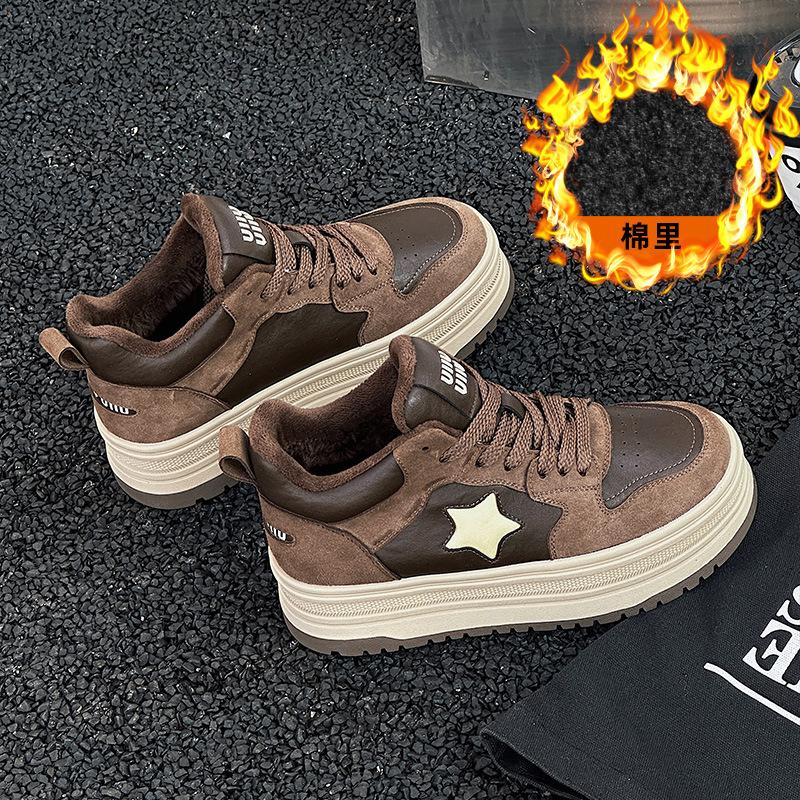 Leather high-top women's autumn and winter new panda star velvet platform sports and leisure cotton shoes