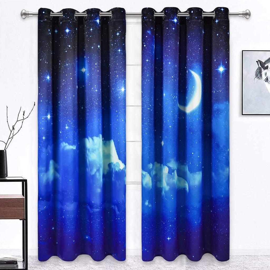 Meer Wolken Mond Nacht Naturlandschaft Vorhänge für Kinderzimmer Kinder Wohnzimmer Kinder Fensterdekorationen Küchenvorhänge