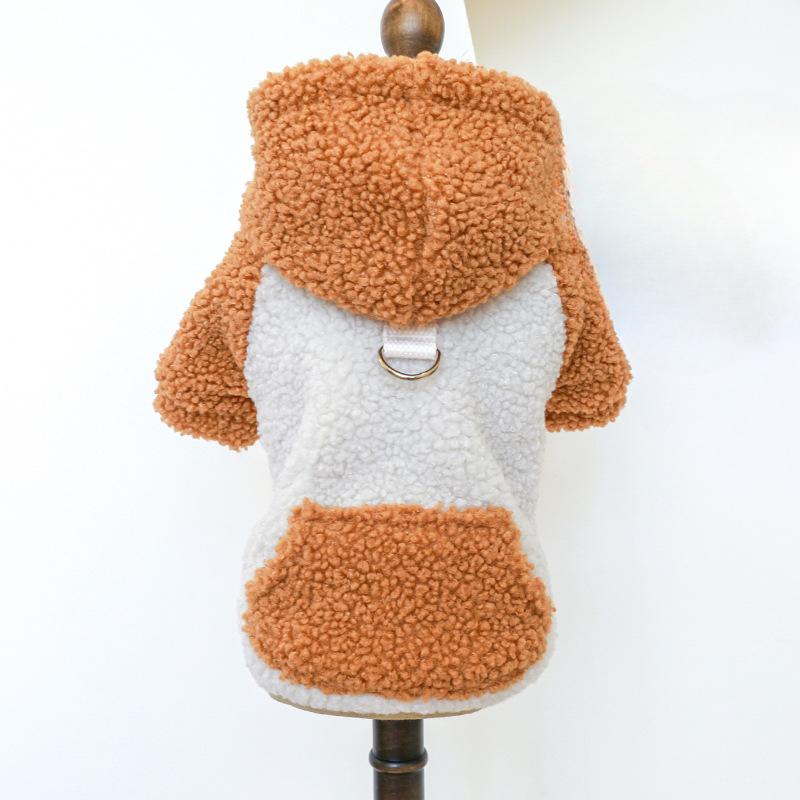 Pet Clothing for Autumn Winter Creative Warm Plush Hoodie Warm Color To Keep Warm Cold Resistant Lambing Plush Traction Hoodie