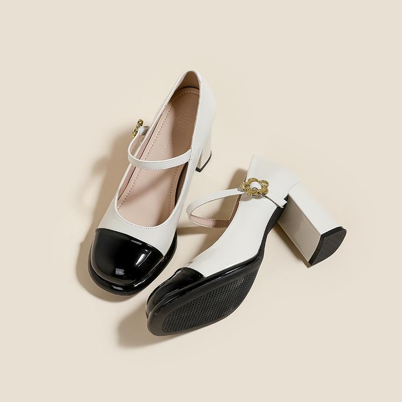 

New Chinese high heels women s spring 2025 new color matching thick heel small fragrant silver single shoes French Mary Jane shoes 39 белый