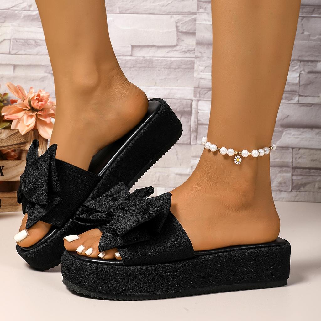 Mode Neue Sommer Runde Zehen Schleife Fischmaul Bequeme Lässige Hausschuhe Modische Elegante Dicksohlige Leichte Sandalen für Damen