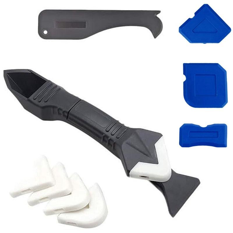 9Pcs Caulk Nozzle Applicator Multi Purpose Tool Kit with Scraper Sealant Remover for Bathroom Kitchen Projects