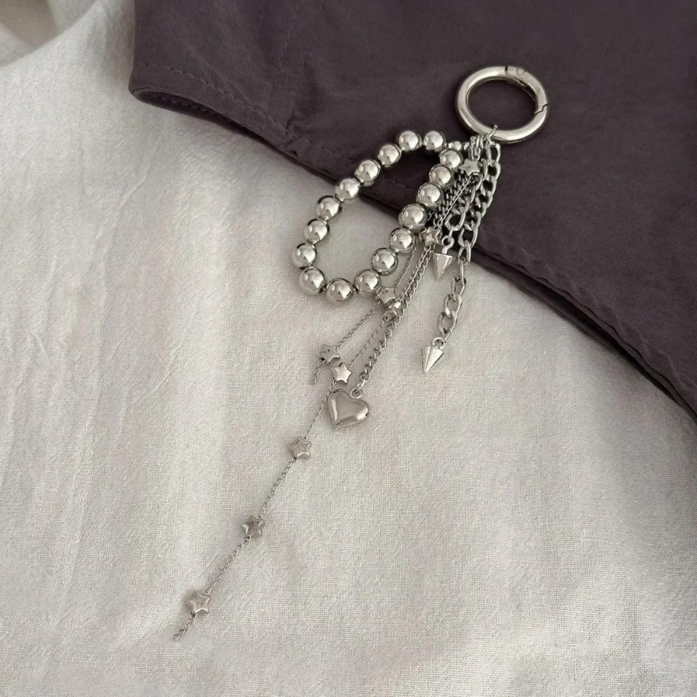 Elegant Metal Pearl Beaded Keychain Peach Heart Shape Tassel Decoration Pendant Jewelry Bead Bag Chain Gifts