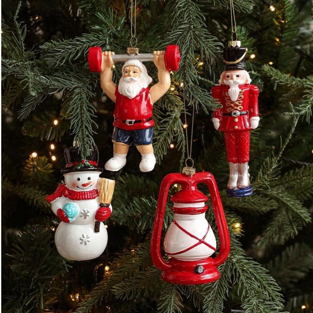 Red White Painted Christmas Ornaments Plastic DIY Christmas Tree Pendant Christmas Tree Hanging Ornaments Christmas Navidad Gift
