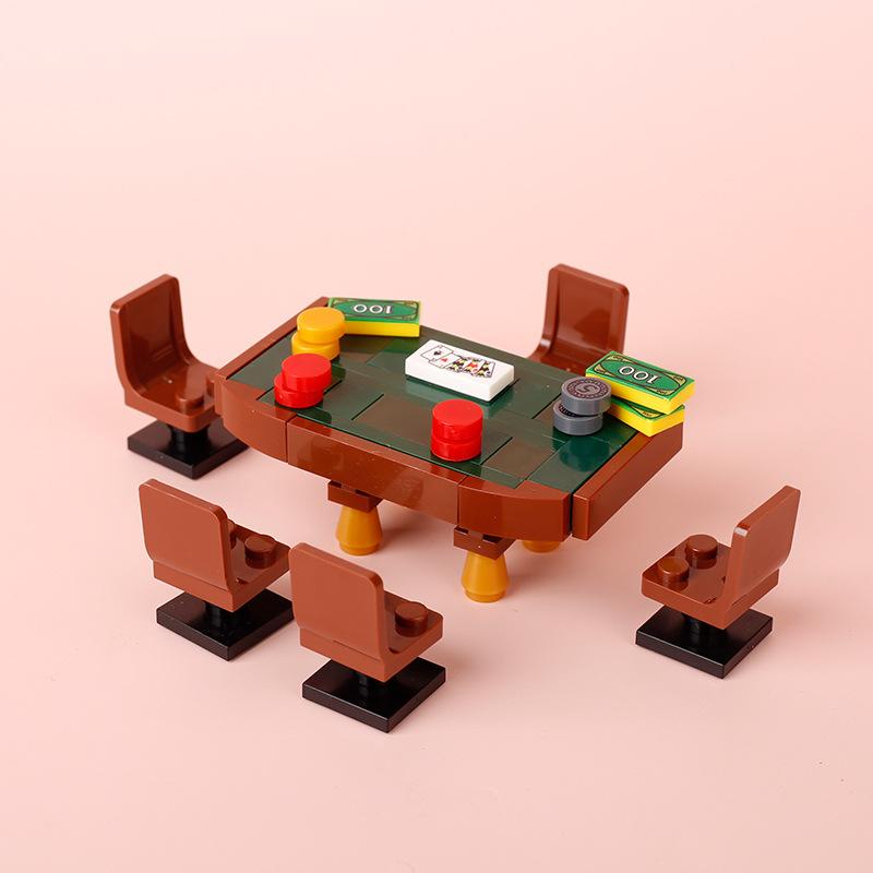 City Street View Gamble Games Poker Table Chess and Card Room Accessories Construction Bricks Playthings ideal for Kids MOC City Children Gifts