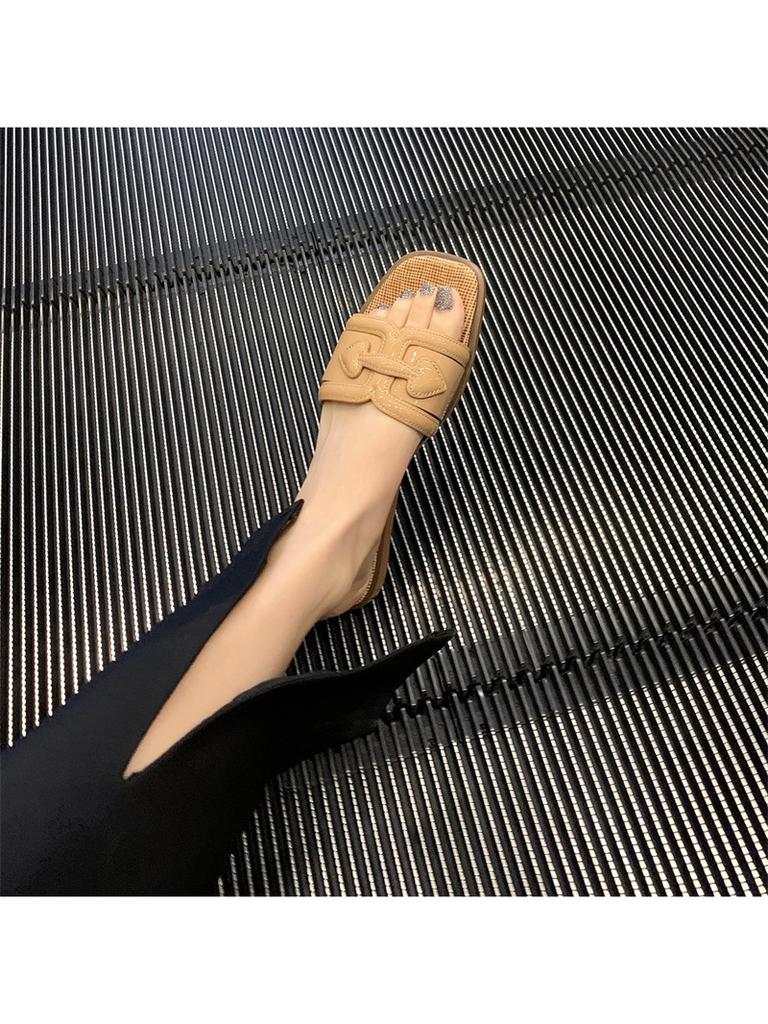 Fashion 2024 New Design Comfortable Fashion Square Head Chunky High Heels Single Shoes Elegant Slip On Women Flat Soft Sole Slippers