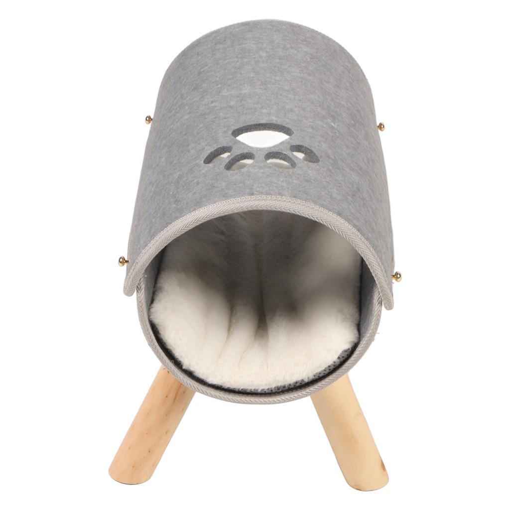 Cat Tunnel Bed Elevated Wooden Legs Cat Tunnel Soft Felt Plush Pad Inside Pet Tunnel Bed for Indoor