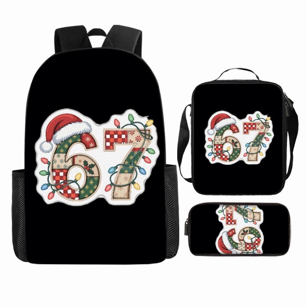 Luxury Popular Cool Novelty 67 six seven 3D Print 3pcs/Set pupil School Bags Laptop Daypack Backpack Lunch bag Pencil Case