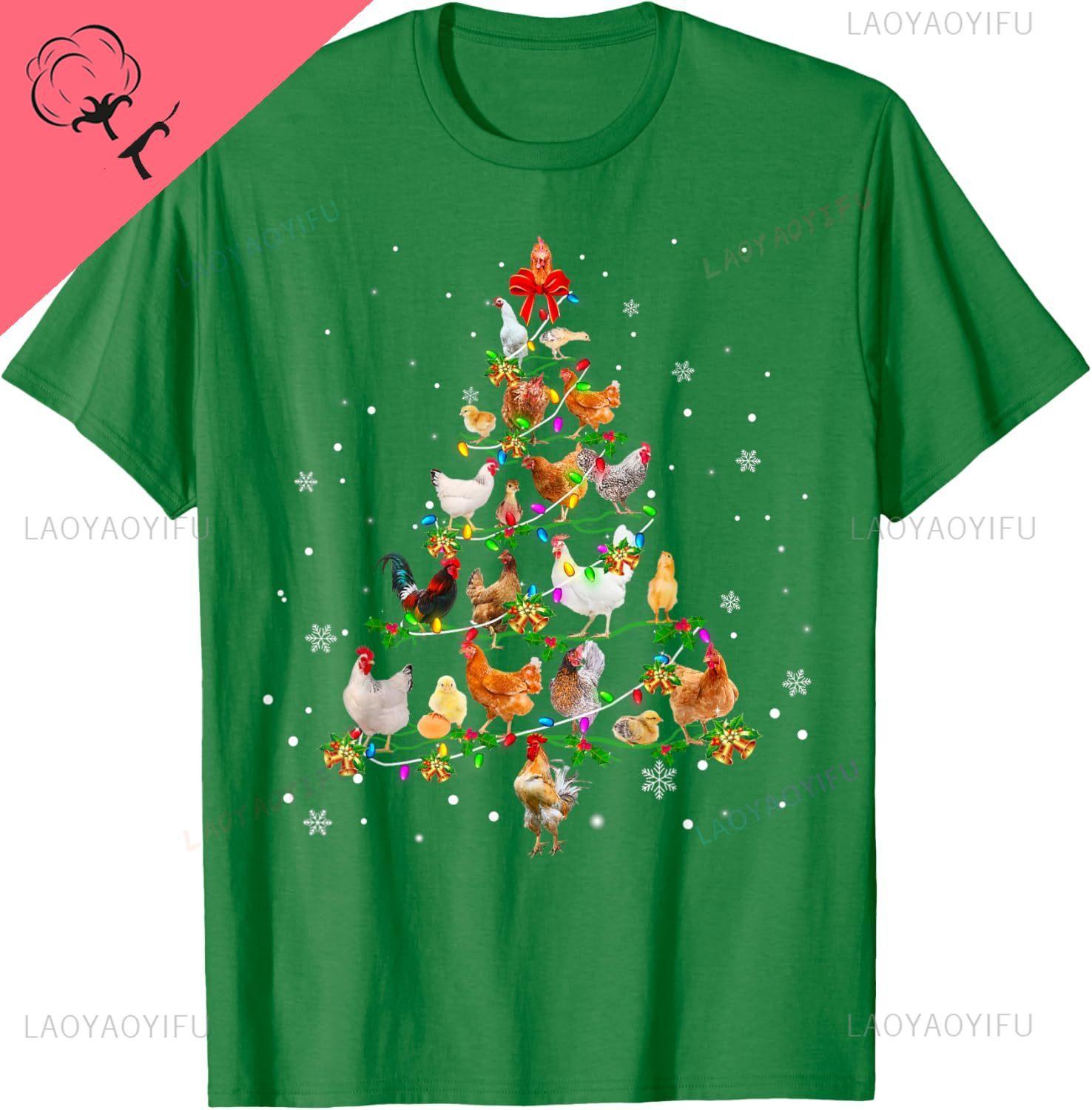 Chicken Christmas Tree OrnaUnisext Decor Xmas TShirt Unisex Casual Streetwear Cotton Vintage Clothes Graphic T Shirts S