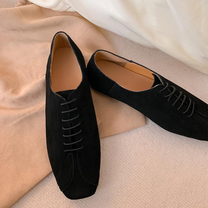 Fashion 2025 Spring Summer New Women Low Heel Square Toe Basic Casual Working Comfortable Flats Soft Genuine Leather Shoes Woman Concise