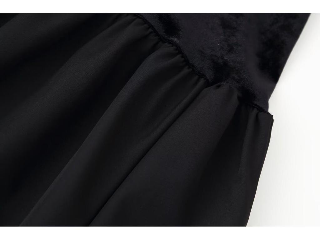 2025 Spring Women's European-American Velvet Patchwork Slimming Long Sleeve Dress