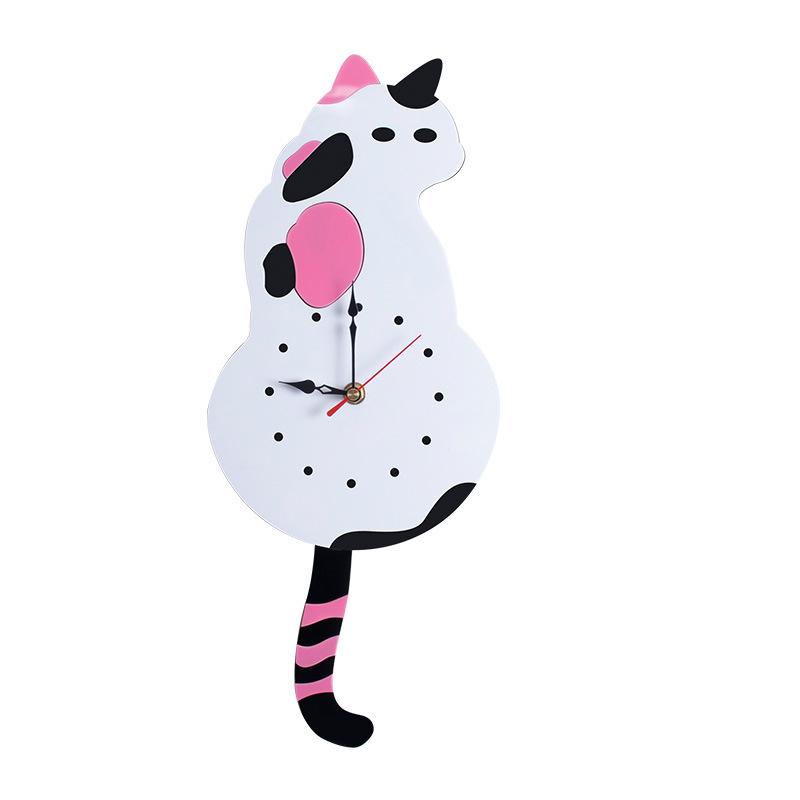 Wall Clock Creative DIY Cat Acrylic Wall Clock with Swing Tail Pendulum for Living Room Bedroom Kitchen Home Décor