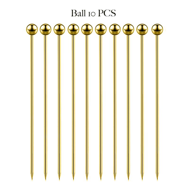 10 UNIDADES Palito de Cocktail Palito de Cocktail Aço Inoxidável Palitos de Frutas Palitos Mexedores de Bebidas Palitos de Martini - Formato Círculo/Bola/Chapéu
