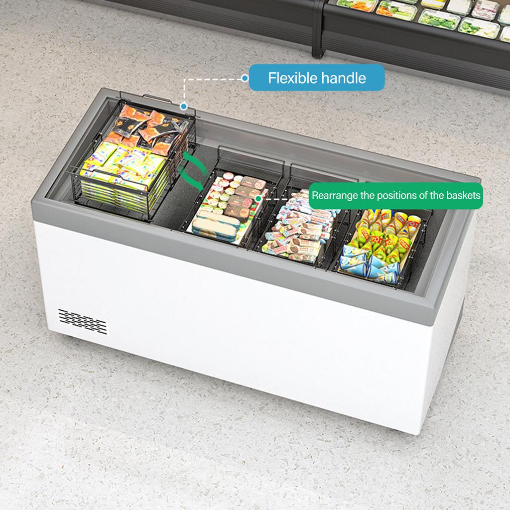 Expandable Chest Freezer Bin Stackable Adjustable Length Metal Frame Ergonomic Handle Refrigerator Storage Basket