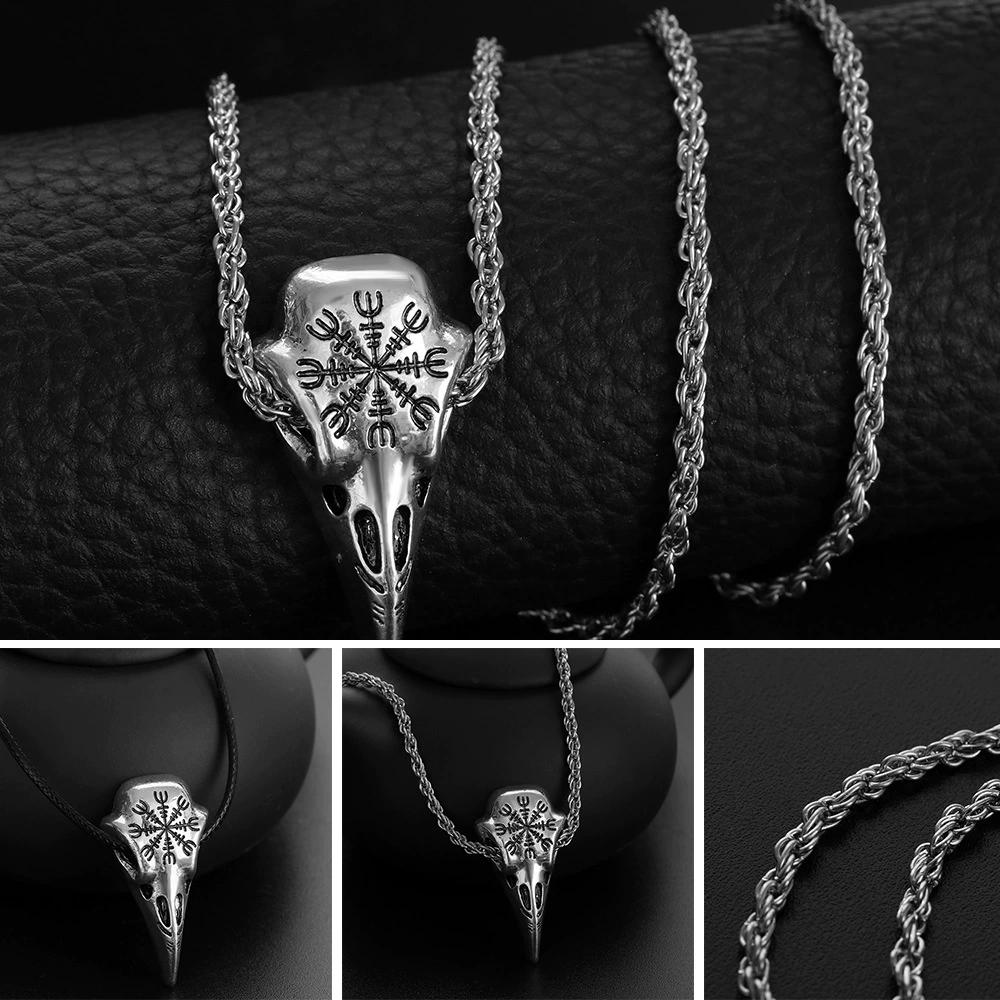 Viking Style 925 Sterling Silver Creative Crow Raven Head Skull Pendant Necklace For Men Women Fine Jewelry
