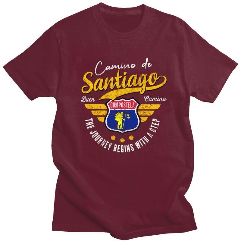 Custom Fashion Buen Camino De Santiago T Shirts Men Short Sleeve Tshirts Streetwear Tee 100 Cotton Slim Fit Tshirts Gift